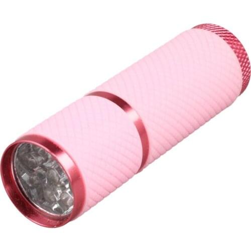 1pc Mini 9 LED Uv Gel Curing Lamp Without Battery Portability Nail Dryer LED Flashlight Currency Detector Aluminum Alloy Pink