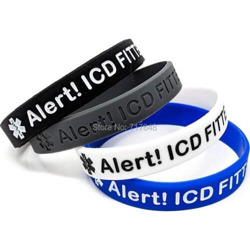 100pcs Alert ICD Fitted medical alert wristband silicone bracelets free shipping by ePacket A