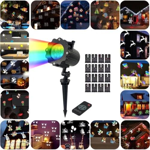 16 Patterns Xmas Snowflake Projector Light Remote LED Laser Lamp Disco Stage Light Waterproof Home Entertainment Party Decor