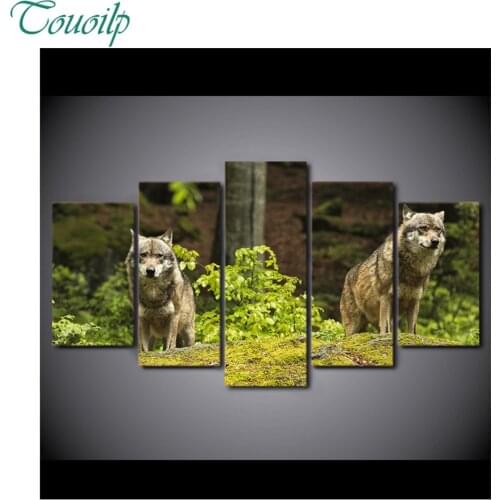 2018 new 5pcs 5D Diy Diamond Cross Diamond Rhinestone Diamond Mosaic Two wolf green forest Trees Round&Square Home Decor
