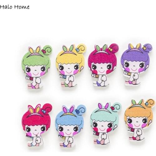 30pcs Girl Wood Buttons for Sewing Scrapbooking Clothing Headwear Handmade Crafts Home Decor Accessories DIY 31x21mm