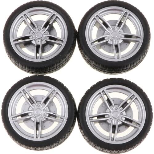 40mm 5-Spoke Plastic Wheel Rims with Soft Rubber Tires for RC Racing Car, Pack of 4