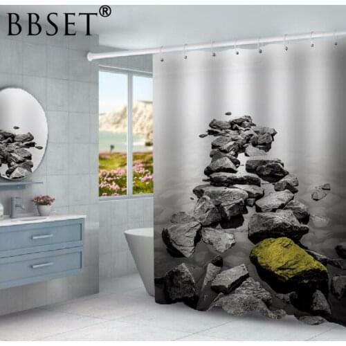 Abstract Stone In Water Pattern Shower Curtain Polyester Bath Curtain for Bathroom Waterproof Multi-size Printed Cortina De Bano