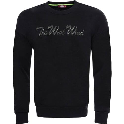 Circle Neck Black Front Printed Sweatshirt