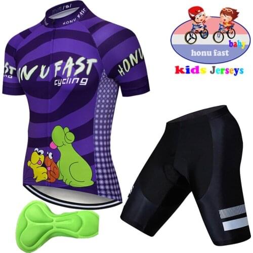 Breathable Quick Dry Kids Raphaing Cycling Jersey Set Shorts Fluorescent Pink Children Bike Clothing Boys Summer Bicycle Wear