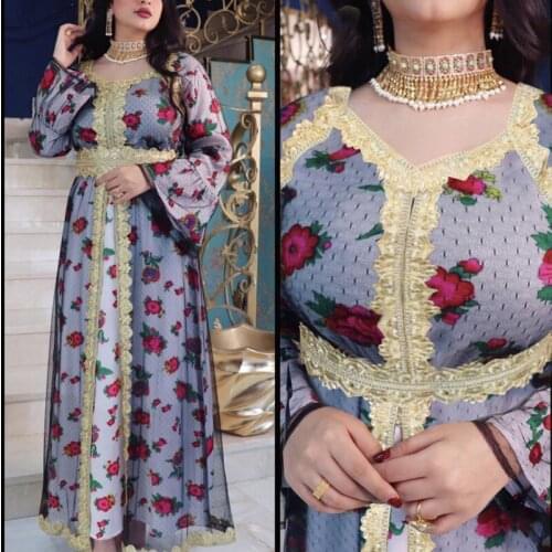 Ethnic Gold Thread Embroidered Abaya Dress for Women Plus Size Eid Mubarak Middle East Dubai Turkish Kaftan Party Evening Robes