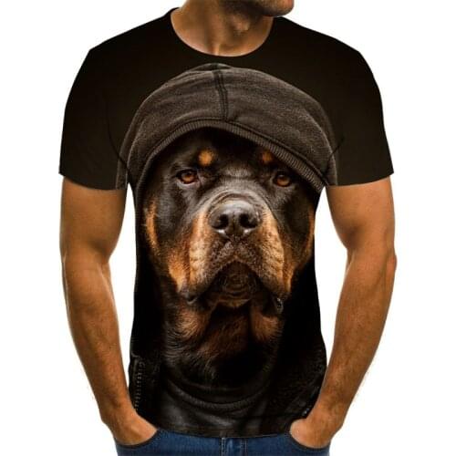 Mens Black 3D Short Sleeve Polyester Fashion Animal Dog Oversized T-shirt 3D Printing T-shirt Breathable Street Top XXS--6XL