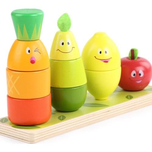 Children Enlightenment Early Education Fruit Puzzle Toy Gift New Fruit Pile Tower Pile Toys For Kids Wood Montessori Gifts