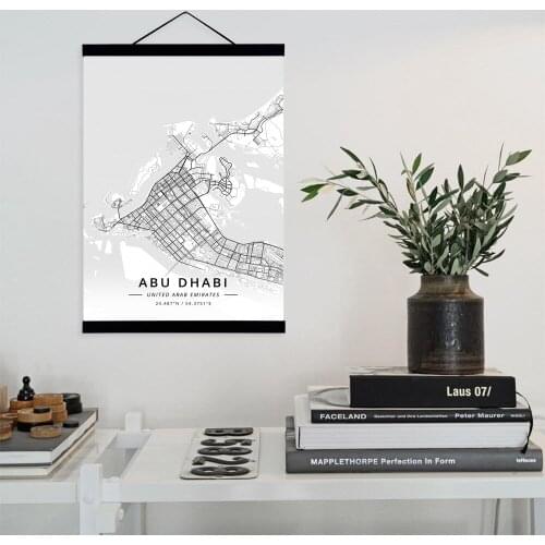 Abu Dhabi, United Arab Emirates City Map Wooden Framed Canvas Painting Home Decor Wall Art Print Pictures Poster Hanger