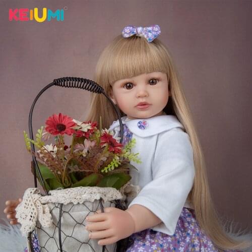 KEIUMI 24 Inch Beautiful Super Long Blonde And Brown Hair Reborn Baby Girl Cloth Body Dress Up Alive Reborn Baby Doll