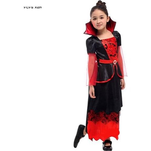 Girls Halloween Vampire Costumes Kids Children Sorceress Scary Cosplay Carnival Purim parade Masquerade Role Play party dress