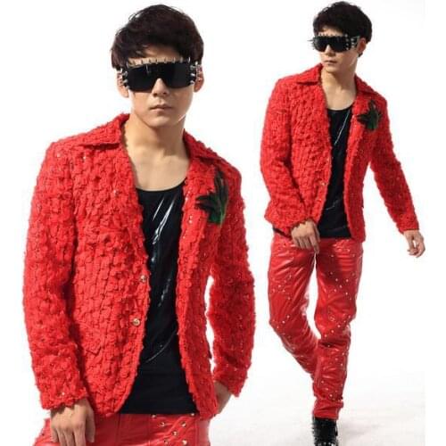 Red Three-dimensional flowers Singer blazers rock blazer men suit fashion suits for men blazer jacket masculino Customizable