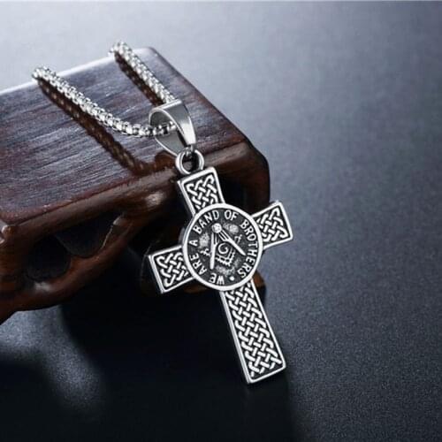 Cross Shape AG Masonic Pendant Necklace Mens Necklace New Fashion Metal Accessories Party Jewelry