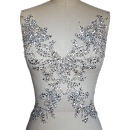 HOT Diy Sewing Rhinestones Crystals Stones Sequins Beaded Applique Patches 30x39cm Accessories Sew on For Evening Wedding Dress