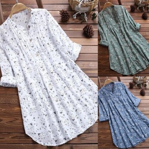 M-5XL chemise blanche femme Womens V-Neck Pleated Floral Print Long Sleeve Casual Tops T-Shirt Blouse Vacation Country style F4
