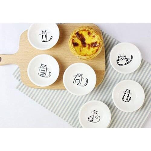 Cat Small Saucer 6PCS Ceramic Dish Jewelry Ring Storage Dish Love Dish Mini Sauce Sauce Saucer Photograph Decoration