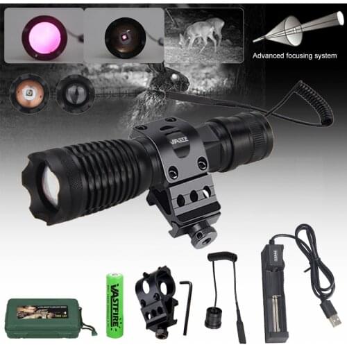 Zoomable Focus 7Watt 850nm Rifle Scope Hunting Flashlight Tactical LED Infrared Radiation IR Lamp Night Vision Weapon Gun Light