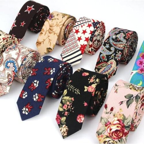 Men Slim Tie Casual Cotton Linen Neck Ties For Man Skinny Designer Flower Animal Narrow Vintage Floral Wedding Necktie Corbatas