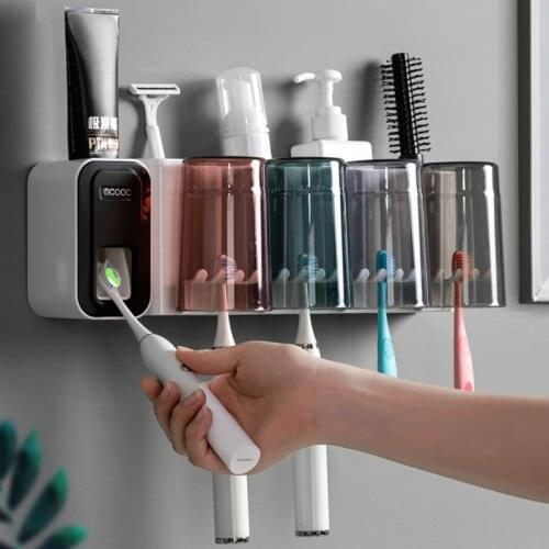 Wall Mount Automatic Toothpaste Dispenser Bathroom Accessories Set Toothpaste Squeezer Dispenser Bathroom Toothbrush Holder