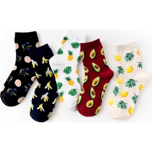 2020 Avocado Pineapple Blueberry Banana Lemon Cartoon Socks Funny Women Casual Short Personality Socks Happy Cotton Fruit Socks