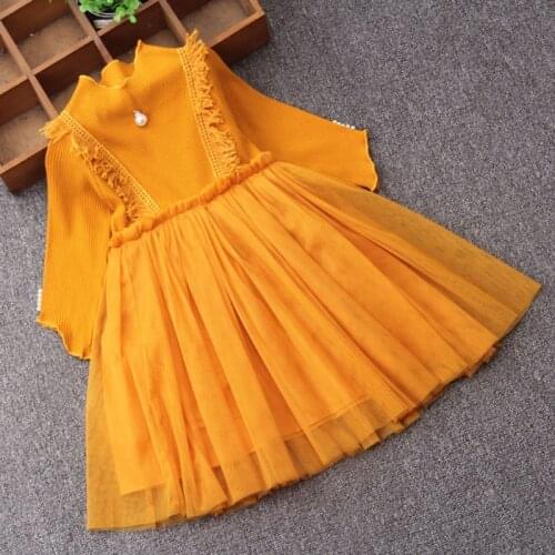 2020 New Type Lace Girls Autumn Dress Kids Dresses Princess Party Birthday Dress Kids Clothes with Pearls Ball Gown 3Color 3-9Y