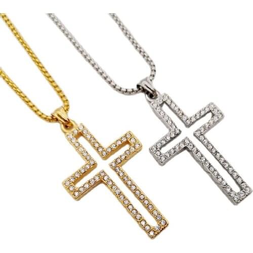 2019 AW New full rhinestones Stainless steel hollow out cross pendant & Necklace Bling Bling HIP HOP rock rapper cross necklace