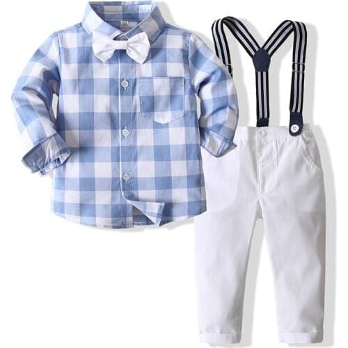 Baby Boy Clothes Fall Gentleman Birthday Suits Newborn Party Dress Soft Cotton Shirt+ Belt Pants Sets Infant Toddler Clothing