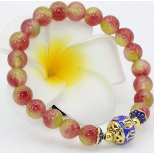 Original design cloisonne 8mm charms bracelets multicolor chalcedony jades stone round beads for women jewelry 7.5inch B2702