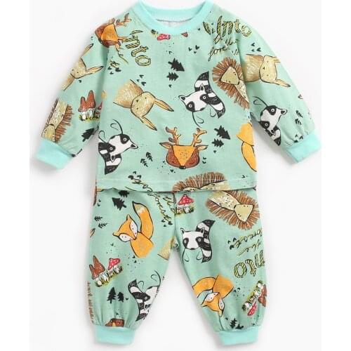 Baby pajamas set autumn and winter new 100% cotton baby clothes boys and girls cartoon pajamas children long-sleeved pajamas set
