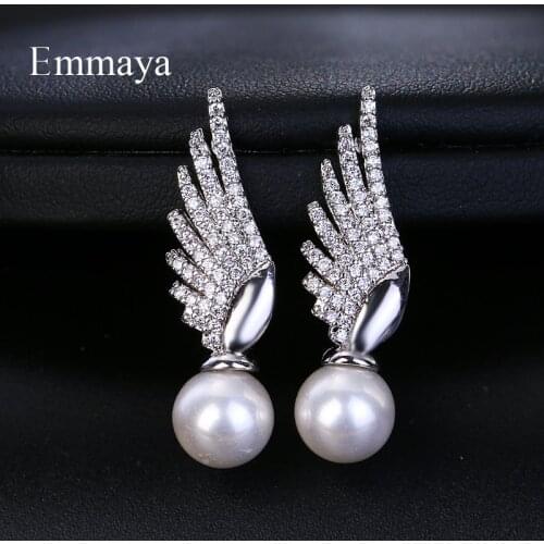 Emmaya Fashion 3 Colors wings Stud Earring for Women Zircon Charm Wedding Earrings Party Engagement Jewelry Valentine Gifts