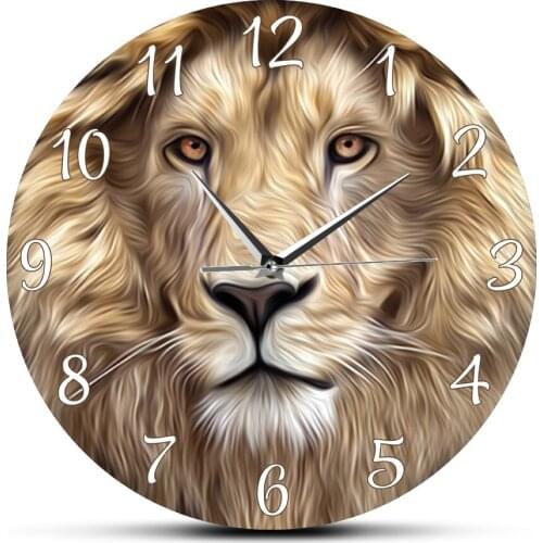 Lion Face Modern Print Wall Clock Frameless Silent Non ticking Wall Watch Safari Jungle Wildlife Animal Art Clock Bedroom Decor