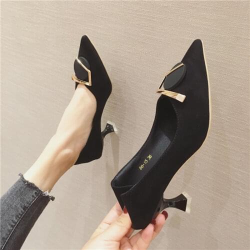 Spring And Autumn Fashion Pointed Shallow Mouth Black Professional Temperament Stiletto High Heels Womens Shoes