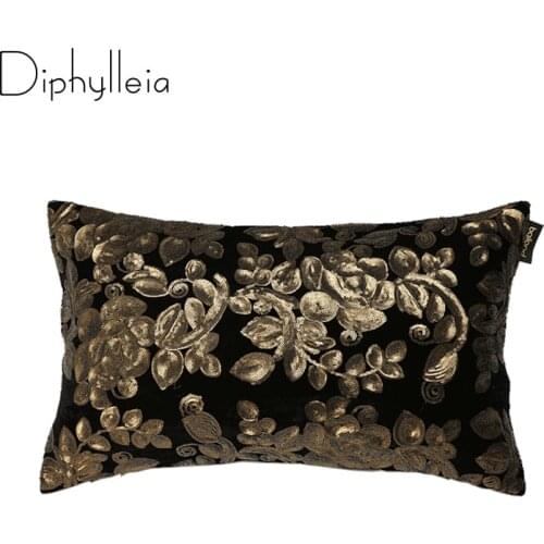Diphylleia High Grade Luxury Cushion Cover Decorative Shinny Black Gold Flowers Sequin Pillowcase Throw Pillow Cover 30X50cm