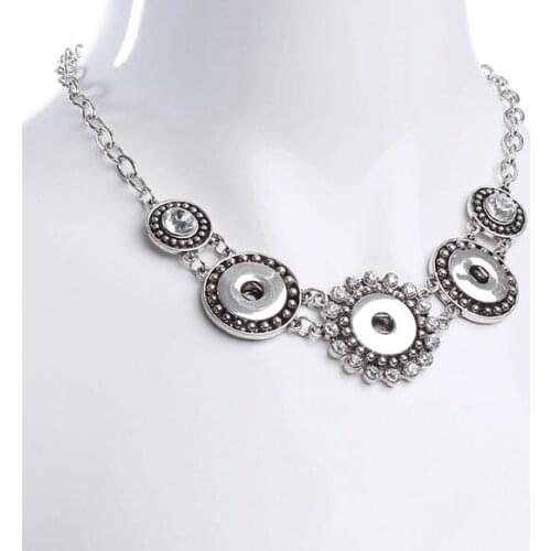 Snap jewelry 3 buttons necklace Womens Fashion snap Necklace Antique Silver plated diy pendant necklace jewelry