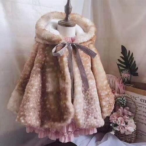 2021Winter Christmas Fawn Hooded Girl Fur Plus Warm Cloack Mom and Daughter Matching Clothes Girls Christmas Outfit