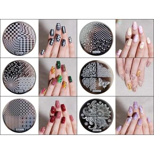 1pc Nail Art Polish Stamp Plates 12 Designs Round Nail Stamping Plates DIY Nail Art Template Manicure Nail Tools Hehe 001-012