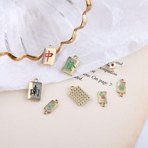 10pcs 2020 Wholesale Creative Fun Alloy Drop Oil Mahjong Pendant Tweezers Stud Earrings For Women Material Jewelry Accessories