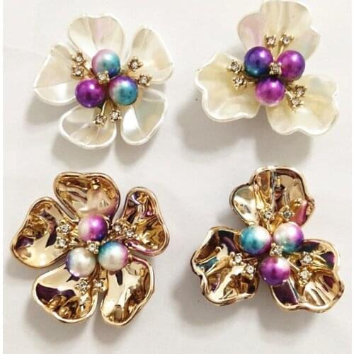 10 PCS 38mm Acrylic Alloy Imitation Shell Purple Pearl Flowers For Earring Clothing Hair Accessories DIY Jewelry Making