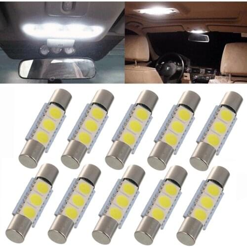 10x 12V 29MM 3 SMD LED Fuse Festoon Vanity Mirror Light Bulb Car Interior Lamp Xenon White 6000K for 6641 TS-14V1C