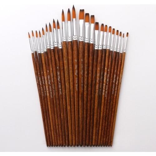 12/24 Pcs Per Set Mixed Size Painting Brushes Brown Nylon Watercolor For Student Painter Art Supplies