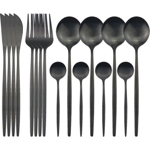16Pcs/Set Black Cutlery Set Stainless Steel Dinnerware Set Knives Forks Coffee Spoons Tableware Set Party Kitchen Silverware Set