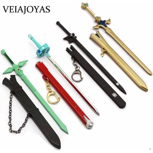 17cm Sword Art Online Keychains Anime Tung people Asuna Kirito Metal Key Ring Men Party Cosplay with Scabbard Chaveiro Jewelry