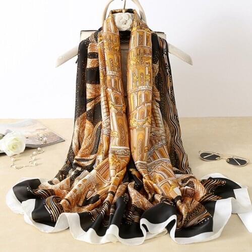 2021 Luxury Brand Silk Scarves Lady Sunscreen Beach Quality 180X90CM Shawl Women Popular Silk Headscarf Fashion Print Scarf
