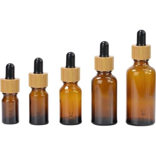30pcs 5 10 15ml 30ml 50ml clear Amber Glass Dropper Bottle with Bamboo Cap 1oz Glass Bamboo Essential Oil Bottle free shipping