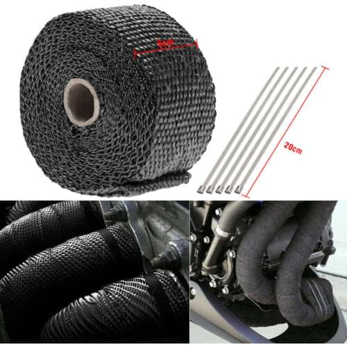 5cm*5M Exhaust Heat Wrap Roll For Motorcycle Thermal Exhaust Tape Fiberglass Heat Shield Tape with Stainless Ties