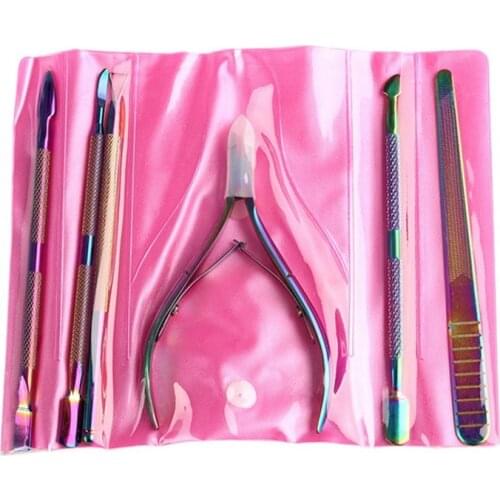 6Pcs Nail Art Manicure Tools Multi-Type Rainbow Nail Nipper Cutters Dead Skin Remover Dead Skin Pusher Nail Tool