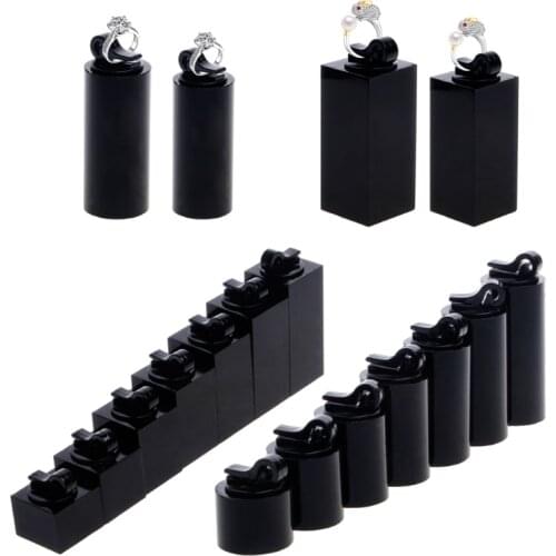 7Pcs/Set Black Acrylic Finger Ring Display Stand Holder Jewelry Showcase Decor