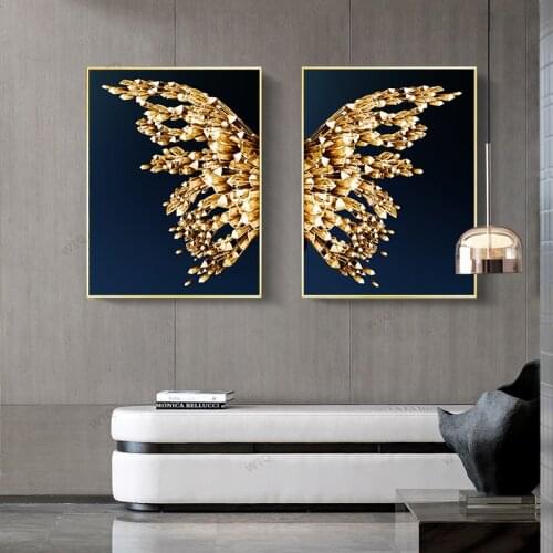 WTQ Modern Black and Gold Butterfly Wings Abstract Retro Poster Canvas Painting Wall Decor Wall Art Picture Room Decor Home Deco