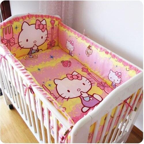Promotion! 6PCS Cartoon baby cot bedding set crib bedding set cartoon baby crib set (bumpers+sheet+pillow cover)