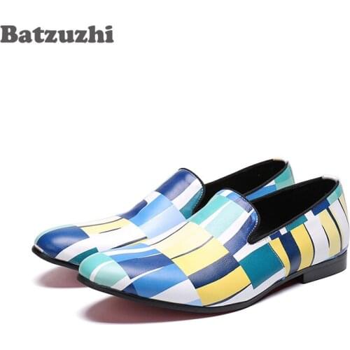 Batzuzhi Brand Fashion Summer Moccasins Men Loafers High Quality Genuine Leather Shoes Men Flats Leather Men Shoes Blue, US6-12